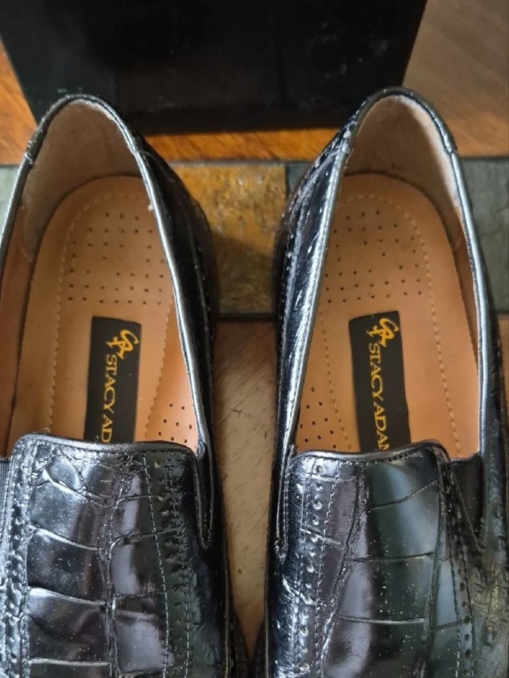 Mens Stacy Adams Black Croc-Embossed Leather Slip-On Loafers Size 9
